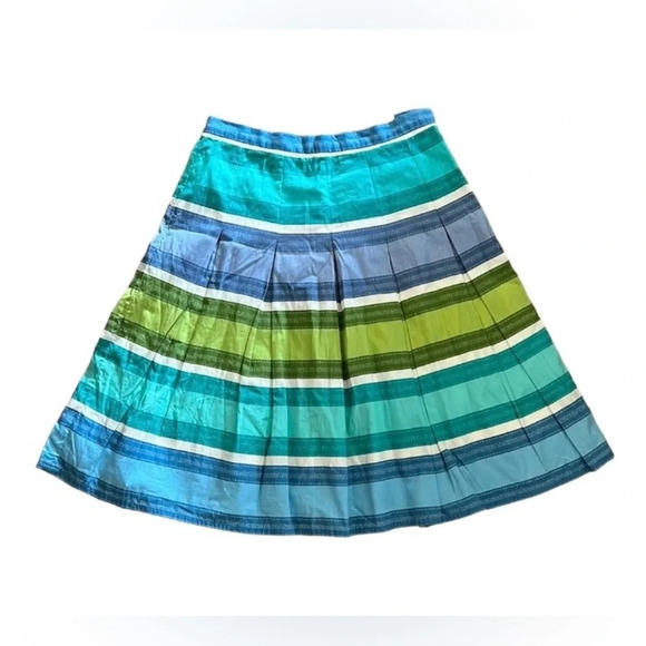 Talbots Vintage Blue/Green Stripe Knee-Length Pleated Skirt Size 2 - Picture 1 of 6